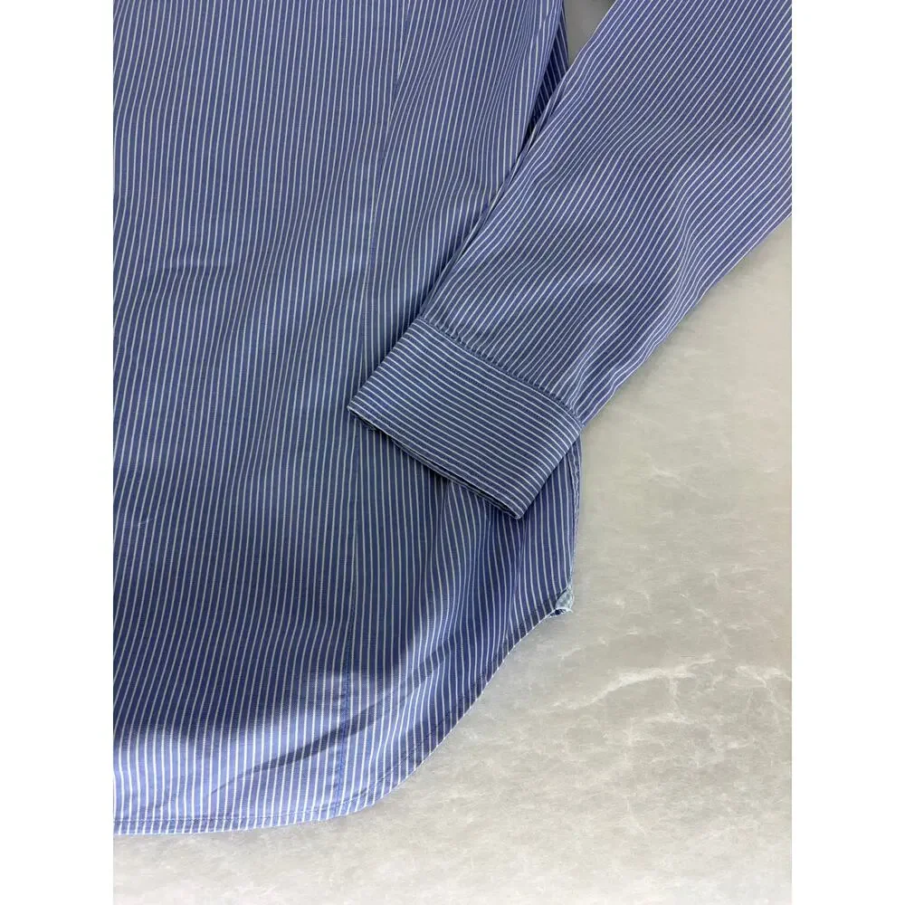 Banana Republic Grant Fit Dress Shirt Men's M Blue Striped Supima Cotton
